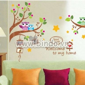 Decal dán tường Decal dán tường cây treo ảnh cú mèo 2, dán theo sở thích, trường mầm non, mới nhất ở TPHCM