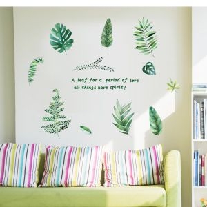 Decal dán tường Decal lá nhiệt đới xanh trang trí dán phòng ngủ quán