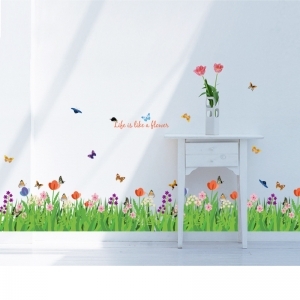 Decal dán tường Chân tường bướm hoa sắc màu decal dán tường, chân tường phòng ngủ, chi tiết rời, cao cấp TPHCM
