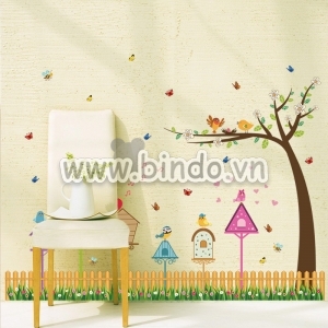 Decal dán tường Chân tường hàng rào chim non 2