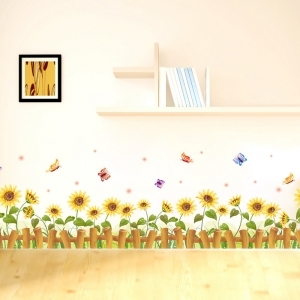 Decal dán tường Decal chân tường hàng rào hoa hướng dương dán tường kính