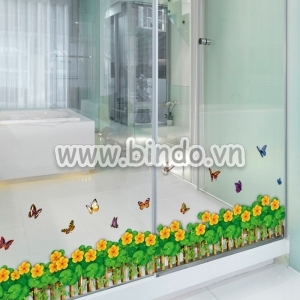Decal dán tường Chân tường hoa 4 cánh vàng 2