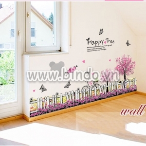 Decal dán tường Decal hoa cây tím dán chân tường, kính đẹp