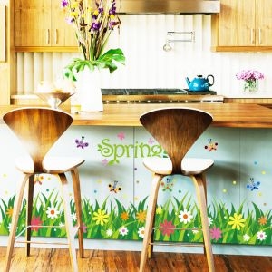 Decal dán tường Chân tường hoa cỏ sắc màu