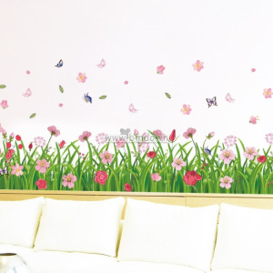 Decal dán tường Decal dán tường chân tường hoa cỏ sắc màu, kiểu hàn quốc, dán tường cầu thang, đẹp ở TPHCM