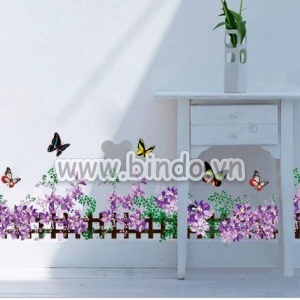 Decal dán tường Decal hàng rào hoa tím, DIY, dán chân tường phòng khách, khổ 1,85 x 0,28 (m) (dài x rộng) TPHCM