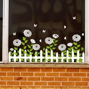 Decal dán tường Chân tường hoa trắng