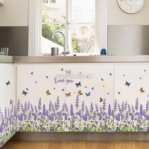 Decal dán tường Decal hoa lavender dán tủ, kệ, chân tường phòng khách đẹp 60cm x 90cm có keo sẵn