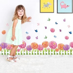 Decal dán tường Chân tường tú cầu sắc màu