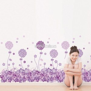 Decal dán tường Chân tường tú cầu tím