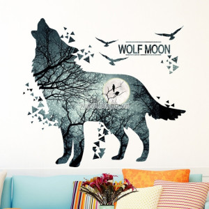 Decal dán tường Chó sói và mặt trăng
