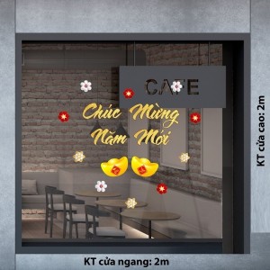 Decal dán tường Chữ chúc mừng năm mới màu vàng T160 Decal dán tường Chữ chúc mừng năm mới màu vàng T160