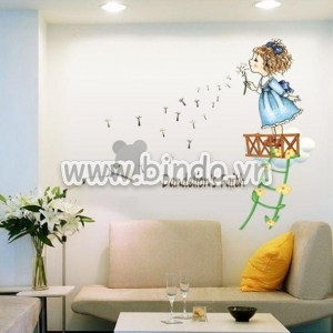 Decal dán tường Decal cô bé tinh nghịch 3 decal dán, khổ 0,85 x 0,8 (m) (dài x rộng), dán phòng bé  gái, có sẵn keo TPHCM 