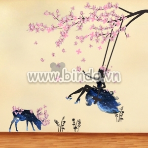Decal dán tường Cô bé và xích đu 3