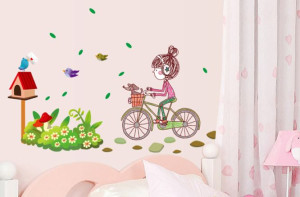 Decal dán tường Cô bé xe đạp