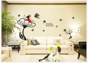 Decal dán tường Decal hoa sen phong cách chibi vẽ tay