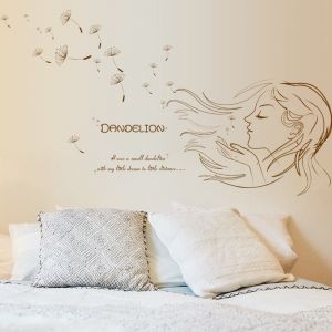 Decal dán tường Decal cô gái và hoa bồ công anh dán tường kính Decal dán tường Decal cô gái và hoa bồ công anh dán tường kính