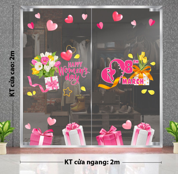 Decal dán tường Combo 32- Decal chữ 8 tháng 3 hộp quà màu hồng Decal dán tường Combo 32- Decal chữ 8 tháng 3 hộp quà màu hồng