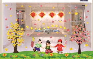 Decal dán tường Combo bé chơi ngày xuân Decal dán tường Combo bé chơi ngày xuân