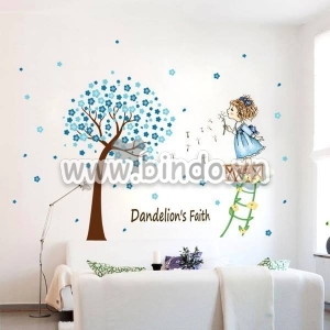 Decal dán tường Combo Cô bé tinh nghịch 3 và Cây kỷ niệm xanh