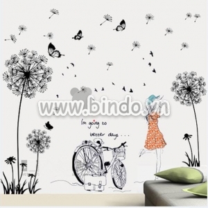 Decal dán tường Combo Decal Hoa bồ công anh đen và Cô gái và xe đạp Decal dán tường Combo Decal Hoa bồ công anh đen và Cô gái và xe đạp