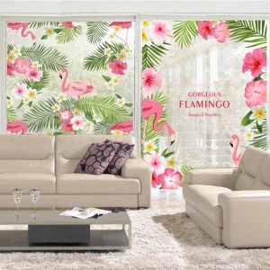 Decal dán tường Combo hồng hạc và hoa