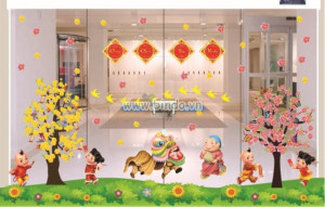 Decal dán tường Combo lân sư đón xuân