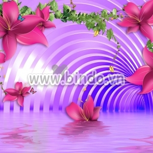 Decal dán tường Tranh dán tường Con đường hoa ly hồng màu tím