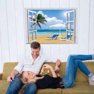 Decal dán tường Cửa sổ biển và cây dừa decal dán tường, trang trí phòng khách, dán nhìn 2 mặt, đẹp tại TPHCM Decal dán tường Cửa sổ biển và cây dừa decal dán tường, trang trí phòng khách, dán nhìn 2 mặt, đẹp tại TPHCM