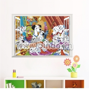 Decal dán tường Decal dán cửa sổ gia đình chó đốm 3d, dán theo sở thích, trang trí phòng khách, TPHCM 【Có thi công】