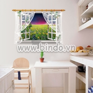 Decal dán tường Cửa sổ hoa vàng