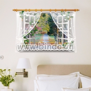 Decal dán tường Cửa sổ 3D con đường mùa thu decal dán tường, 0,6 x 0,9 (m) (dài x rộng ), trang trí phòng khách Decal dán tường Cửa sổ 3D con đường mùa thu decal dán tường, 0,6 x 0,9 (m) (dài x rộng ), trang trí phòng khách