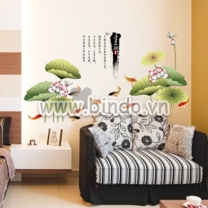 Decal dán tường Decal Đầm sen hoa sen to 2, có sẵn keo dán 2 mặt, dán phòng ngủ