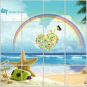 Decal dán tường Miếng dán bếp chống cháy 60cm x 90 cm tráng nhôm màu xanh họa tiết cầu vồng bãi biển Decal dán tường Miếng dán bếp chống cháy 60cm x 90 cm tráng nhôm màu xanh họa tiết cầu vồng bãi biển