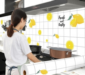 Decal dán tường Giấy decal dán bếp màu trắng sọc caro họa tiết cam khổ 0.6m x 5m trang trí bếp đẹp Decal dán tường Giấy decal dán bếp màu trắng sọc caro họa tiết cam khổ 0.6m x 5m trang trí bếp đẹp