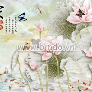 Decal dán tường Tranh dán tường Đàn cá chép và hoa sen