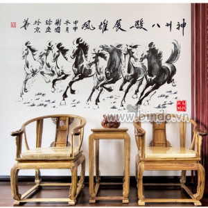 Wandtattoo Wandtattoo Schwarze und weiße Pferde, Aufkleber mit 2 Seiten, Aufkleber für Cafés, in Ho Chi Minh City Größe 1,4 x 0,75 (m) (Länge x Breite)