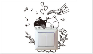 Decal dán tường Dán ổ điện đôi bạn mèo