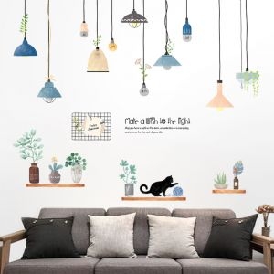 Decal dán tường Decal dán dây bóng đèn và cây xanh, chi tiết rời, trang trí quán cafe, tại TPHCM