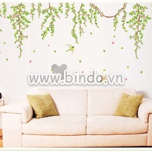 Decal dán tường Dây leo xanh hoa tím decal dán tường, trang trí phòng khách, chi tiết rời, mới nhất tại TPHCM