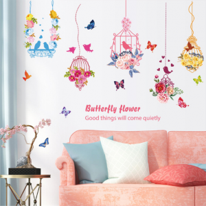 Decal dán tường Decal dây treo hoa chim và bướm hồng 5 dây treo kết hợp