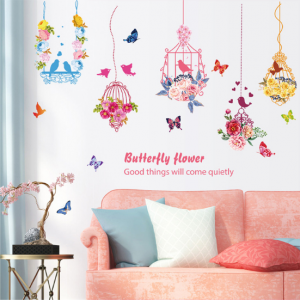 Decal dán tường Decal dây treo hoa chim và bướm hồng 5 dây treo kết hợp Decal dán tường Decal dây treo hoa chim và bướm hồng 5 dây treo kết hợp