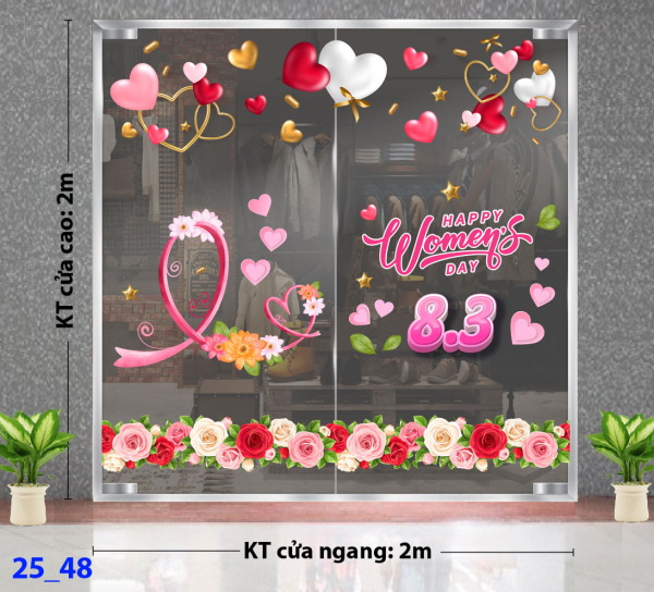 Decal dán tường Decal 8/3 Trang trí cửa kính - Combo 48 Decal dán tường Decal 8/3 Trang trí cửa kính - Combo 48