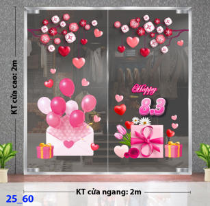 Decal dán tường Decal 8/3 Trang trí cửa kính - Combo 60 Decal dán tường Decal 8/3 Trang trí cửa kính - Combo 60