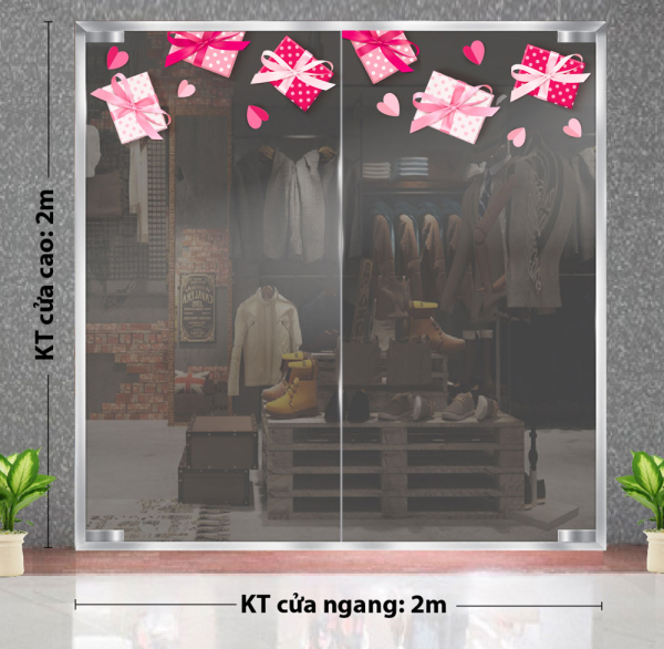 Decal dán tường Decal 8/3 Trang trí cửa kính- Mẫu 33 hộp quà màu hồng Decal dán tường Decal 8/3 Trang trí cửa kính- Mẫu 33 hộp quà màu hồng