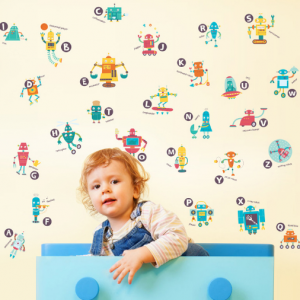 Decal dán tường Decal bảng chữ cái robot, có sẵn keo, dán tường phòng bé, tại TPHCM Decal dán tường Decal bảng chữ cái robot, có sẵn keo, dán tường phòng bé, tại TPHCM