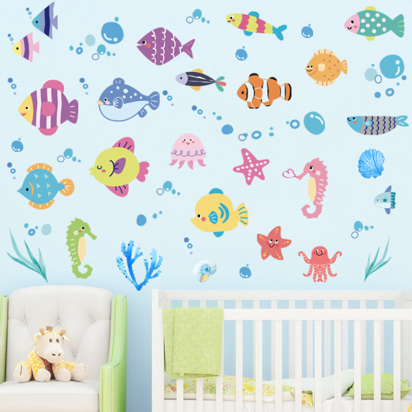 Decal dán tường Decal cá sắc màu đáng yêu cho bé Decal dán tường Decal cá sắc màu đáng yêu cho bé