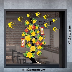 Decal dán tường Decal cây mai vàng ngày xuân Decal dán tường Decal cây mai vàng ngày xuân