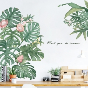 Decal dán tường Decal cây xanh hoa đỏ dán tường 3D, dán phòng khách tại TPHCM 