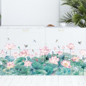Decal dán tường Decal hoa sen và lá xanh khổ lớn
